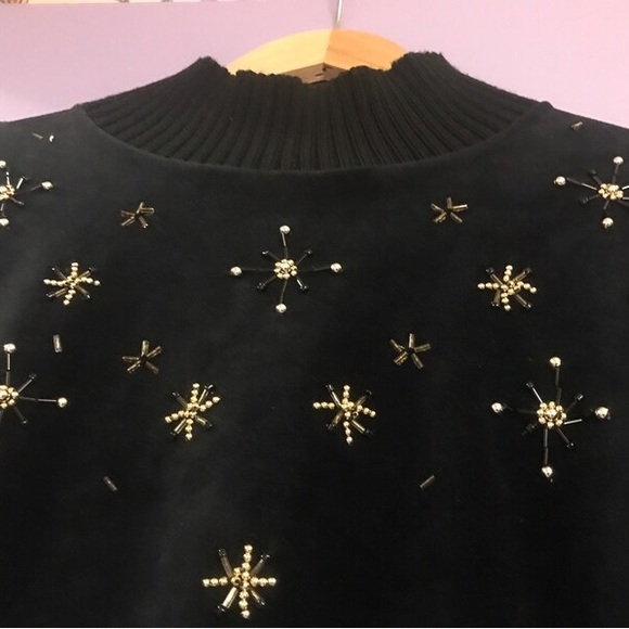 Summit Place Size Small Black Velour Snowflake Beaded Sweater - Picture 3 of 5